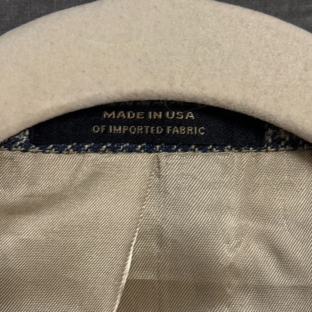 Vintage Hart Schaffner Marx Sport Coat 43R Blue Tan Check Wool Jacket Blazer